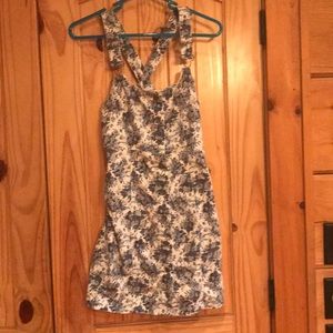 Floral denim overall minidress
